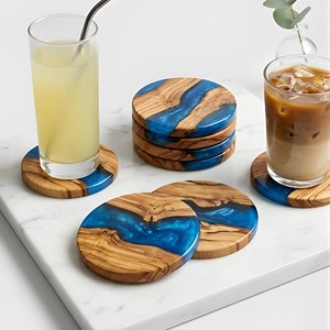 Posavasos de madera de mango con resina epoxi de diseño único y alta calidad, hecho a mano en India, con soporte. - Product Image 4