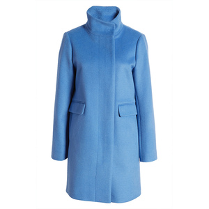 Manteau long en laine mélangée bleu pour femme avec fermeture éclair, col cranté, élégant pour l'hiver - Product Image 5