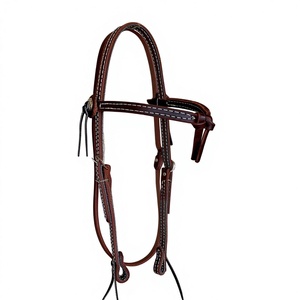 Brida de cuero para caballo estilo western con narquileras acolchadas de cuero suave, frontal de cristal y herrajes de latón inoxidable para equitación - Product Image 2