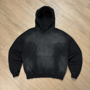 TOPSHOW Sweat-shirt homme personnalisé noir 450/500 GSM en molleton bouclette tricoté, uni, délavé à l'acide, patchwork, coupe oversize, court et carré, 100% coton - Product Image 1