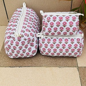 Quilted Cotton <b>Yellow</b> Floral Vintage Durable Smooth Zipper Women's Makeup <b>Bag</b> Carrying Pouch Travelling Cosmetics Cases - Product Image 3