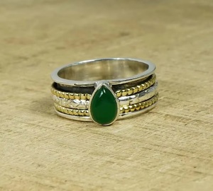 Handmade Green Onyx <b>Spinner</b> <b>Ring</b> 925 Sterling Silver Natural Gemstone Pear Shape Meditation Anxiety <b>Ring</b> Custom Silver Jewelry - Product Image 3