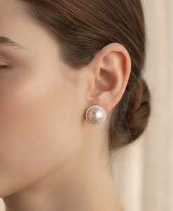 Boucles d'oreilles en argent sterling 925 plaqué or 14 carats avec halo de perles, élégantes, pour mariage, bijoux de mariée, cadeau - Product Image 2