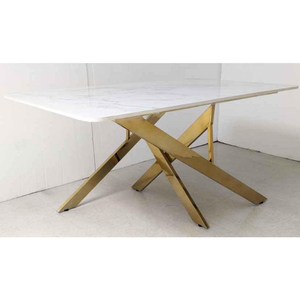 Modern Foldable Portable Rectangle Marble <b>Top</b> <b>Dining</b> <b>Table</b> with Gold Metal Legs 6 Seater Hotel Use Home Furniture - Product Image 4