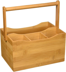 Porte-couverts et ustensiles de cuisine moderne en bambou fait main, à un seul niveau, pour table - Product Image 1
