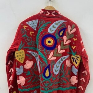 Bohemian Winter Coat Floral Suzani Embroidered Velvet Jacket Windproof Knitted <b>Duster</b> Cotton Floral Suzani Embroidered - Product Image 2