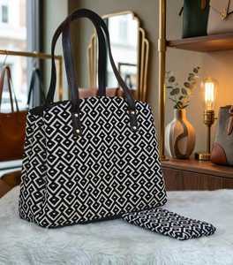 Geometric Bohemian Jacquard Tote Bag Set Zipper Closure Water Resistant <b>Large</b> Capacity Beach Ready Shoulder <b>Handbag</b> <b>Women</b> - Product Image 1
