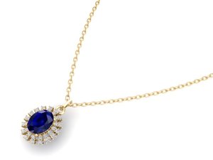Collier pendentif REYES en argent sterling 925 avec moissanite taille ovale 2,5 carats et saphir bleu, bijoux pour femme - Product Image 3