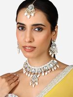 Parure de mariée indienne traditionnelle plaquée or en alliage Kundan, avec collier Maang Tikka vert Meenakari pour fête