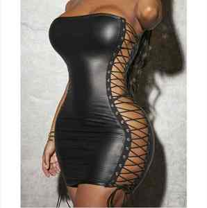 Robe de club en cuir PU sexy et élégante pour femmes, vente en gros, nouvelle collection, dentelle tendance, best-seller - Product Image 3