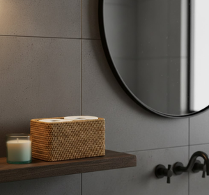 Cesta de Almacenamiento Rectangular de Mimbre Tejida a Mano con Tapa, Caja Organizadora de Mimbre Natural para Encimera de Baño, Dormitorio, Almacenamiento en el Hogar - Product Image 5