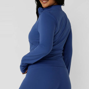 Women's 1/4 Zip <b>Thumb</b> Hole <b>Cuff</b> Design Compression Body Fit High Collar Design Crop Length Long Sleeve Fitness Training Shirt - Product Image 2