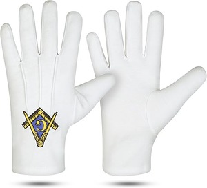 Paire de gants de cérémonie maçonniques – Gants blancs 100 % coton avec logo brodé « G » carré et compas – Officiel et authentique - Product Image 1
