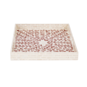 Bandeja de Servir de Nácar, Bandeja Decorativa Cuadrada con Incrustaciones de Concha y Mosaico de Hojas Florales para Mesa de Centro, Otomana y Decoración del Hogar - Product Image 1