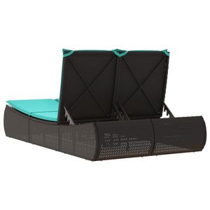 Lettino Doppio Prendisole in Polyrattan Nero con Cuscini, Arredo Esterno per Patio, Design Moderno con Schienale Solido - Product Image 6