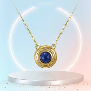 Pendientes de Oro de 10K con Bisel Redondo y Lapislázuli Natural Incrustado con Patrón de Bola, Regalo Romántico para Mujer - Product Image 1