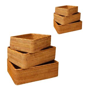Durable Rectangular Wicker RATTAN <b>BASKET</b> / <b>TRAY</b> 3-Piece Handmade Storage and Serving <b>Tray</b> Collection - Product Image 1