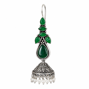 Factory Direct Green Stone <b>Oxidized</b> Silver Jhumka Earrings Handmade Ethnic Boho Pearl Drop Earrings for Women Wholesale Jewelry - Product Image 1