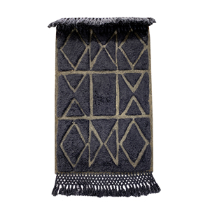 Modern Geometric Dark <b>Grey</b> Tufted Wool Prayer <b>Rug</b> with Macram Fringe for Daily Worship - Product Image 4