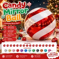 Boule miroir gonflable en forme de canne à sucre de Noël, grand ballon miroir brillant en PVC réfléchissant, accessoire photo pour événements commerciaux et décoration