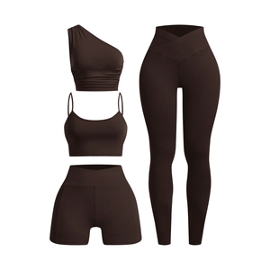 Conjunto de Yoga Acanalado con Logotipo Personalizado, 2 Piezas, Ropa Deportiva sin Costuras para Mujer, Leggings de Cintura Alta y Sujetador Deportivo para Entrenamiento - Product Image 1