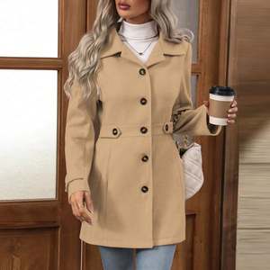 Windproof <b>Womens</b> Trench <b>Coat</b> Long Belted Lapel Collar Overcoat Elegant Autumn Winter Jacket Custom Logo - Product Image 5