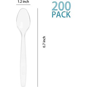 200 Cuillères en plastique transparentes robustes, couverts jetables en vrac, ustensiles en plastique avec couverts en métal en vrac - Product Image 1