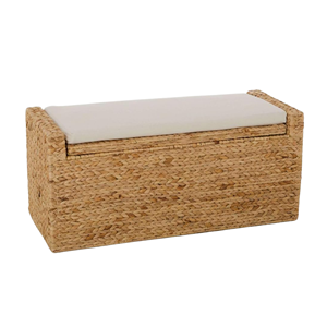 Natural Water Hyacinth Bench With <b>Storage</b> Baskets, Woven Wicker Bench With <b>Cushion</b> For Living Room From Vietnam Factory - Product Image 1