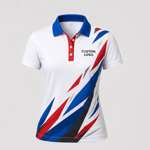 Polo pour femme personnalisé blanc, rouge et bleu roi à coupe angulaire, séchage rapide, respirant, manches courtes, uniforme de golf performant WPS-0888 - Product Image 3