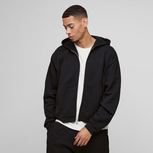 Sudadera con Capucha Negra Personalizada para Hombre, 100% Algodón, con Cierre, Ecológica, de Alta Calidad, Informal, con Logotipo Personalizado - Product Image 1