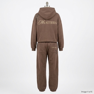 Ensemble survêtement streetwear personnalisé marron oversize avec strass, en molleton de coton, vente en gros OEM - Product Image 3