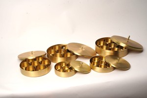 Bold Blossom Designer Engraved Brass Masala <b>Box</b> Set | 100% Handmade Eco-Friendly Durable Spice Organizer Leak Proof Dishwasher - Product Image 5