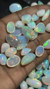 100% Natural Small Size White Opal Cabochon | Full <b>Fire</b> Rainbow Loose Gemstones | Oval Pear Mix Shapes | Trimurti <b>Gems</b> | Third - Product Image 2