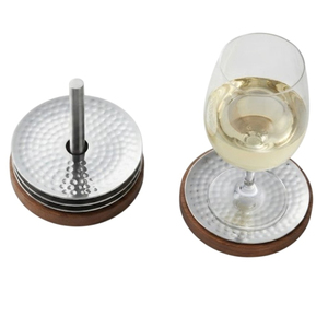 Wholesale Luxury Hammered Metal <b>Coaster</b> Set with <b>Gold</b> Rim Round Silver Stainless Steel Drink <b>Coaster</b> for Restaurant Tableware - Product Image 5