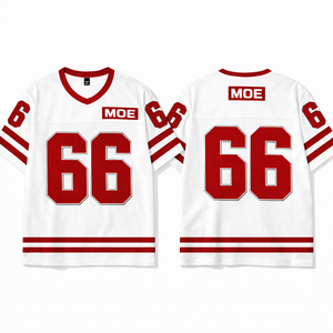 Maillot de football américain personnalisé pour femme, coupe courte, col en V, en maille respirante, rouge et blanc, imprimé sur mesure, style streetwear oversize - Product Image 3