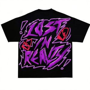 T-shirt noir oversize imprimé pour homme, streetwear, manches longues, col rond, jersey de coton, design graphique, logo avant, 300g, décontracté - Product Image 2