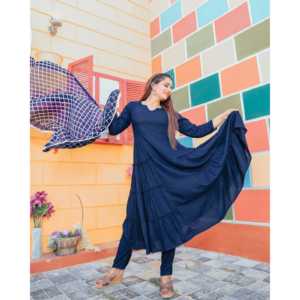 Ensemble de costume bleu égyptien XS avec dupatta en tissu crêpe Gotta Jaal - Product Image 6