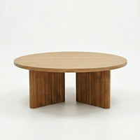 Table basse ronde moderne en teck massif avec base cannelée, fabriquée à la main, durable, multifonctionnelle, écologique, meubles de salon