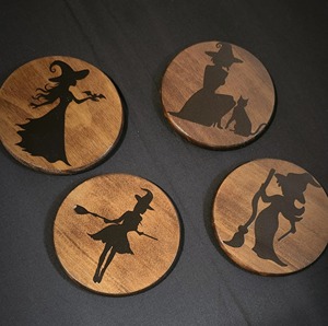 Modern <b>Witch</b> Theme Wooden Coasters Perfect For Drinks Stylish Table <b>Decor</b> And Halloween Party Accessories Wholesale From India - Product Image 5