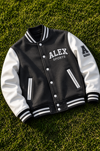Alex Sports Varsity Jacket <b>Men</b> <b>Black</b> White <b>Fleece</b> Preppy Style Embroidered Letter Logo Turn-down Collar Regular Fit Autumn Wear - Product Image 6
