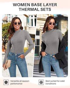 Ensemble de sous-vêtements thermiques à col montant pour femme, haut et bas doublés en polaire, pour temps froid - Product Image 6