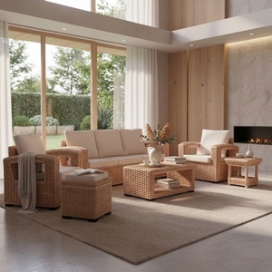 Modern Luxury Natural Rattan Wicker <b>Dining</b> Chair High-End Resort Hotel Outdoor Patio Accent <b>Armchair</b> Cushion Eco-Friendly - Product Image 2