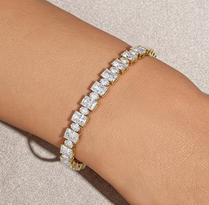 Radiant Cut Moissanite Stone Gold Plated Sterling <b>Silver</b> Luxury <b>Charm</b> Bracelet for Women - Product Image 4