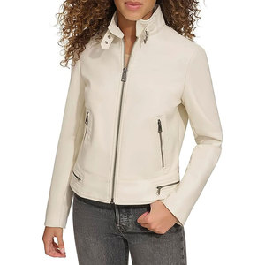 Veste moto légère en cuir PU pour femme, séchage rapide, couleur unie, manches longues, fermeture éclair, col montant, col détachable - Product Image 1