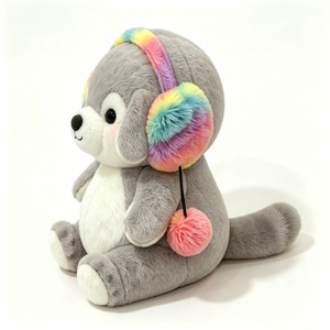 customized Pom-pom <b>earmuffs</b> puppy stuffed animal,Rainbow <b>earmuffs</b> dog plush,<b>White</b> belly dog plush,Round-faced dog plush - Product Image 4