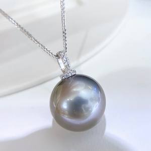 สร้อยคอจี้เดี่ยวสีเทาแพลตตินัมตาฮิติ เงินแท้ S925 พร้อมไข่มุกทะเลธรรมชาติ ตัวล็อคอเนกประสงค์ สร้อยคอจี้สวยงาม - Product Image 1