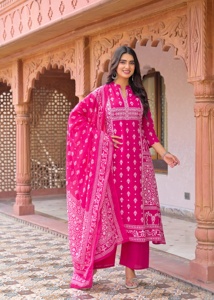 Traditional <b>Indian</b> Women's Pink Cotton Digital Print Quick Dry Knee-Length <b>Kurta</b> Set Regular Fit Party Wear for All Seasons - Product Image 3