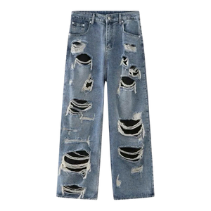 Pantalons jeans déchirés en denim pour hommes, streetwear slim fit, à la mode, vente en gros bas quantité minimale de commande direct usine d'OEM avec logo personnalisé - Product Image 3