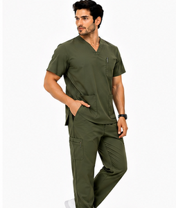 Uniforme médico para hombre, conjunto de 2 piezas, pantalones tipo jogger, transpirable, con spandex, ropa de trabajo para médicos y enfermeros, moderno y duradero. - Product Image 4