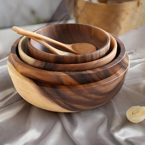 Cuenco orgánico Ensaladera redonda Cuencos de madera de bambú 100% Artesanía de madera natural - Product Image 6